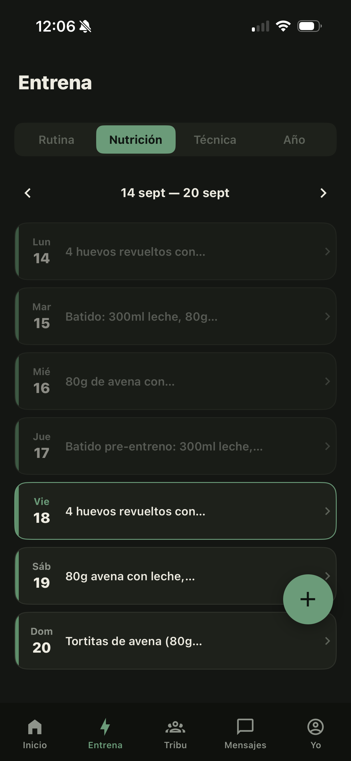 Plan de nutrición de la semana